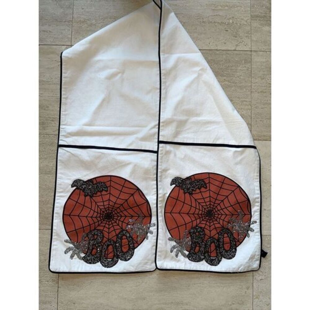 Spooky Night Halloween Spider Web Bat BEADED Boo Table Runner 14 x 72"‎